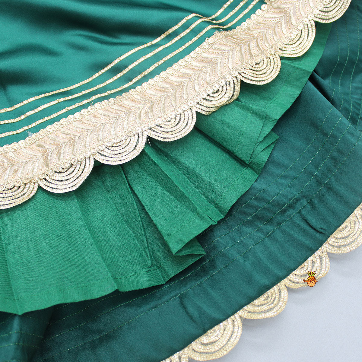 Stunning Scalloped Hem Green Top And Lehenga