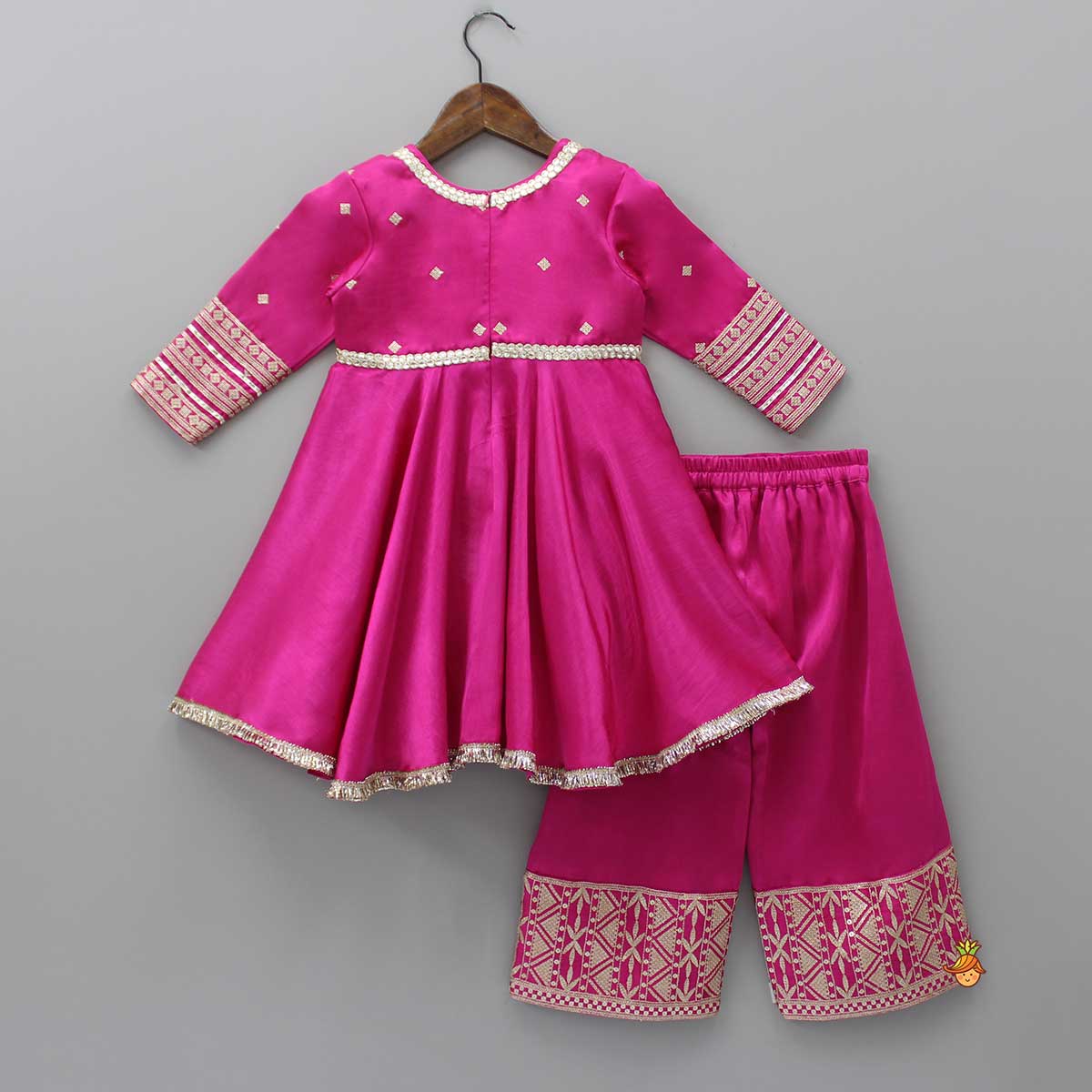 Lavish Pink Faux Mirror Work Kurti With Palazzo And Dupatta