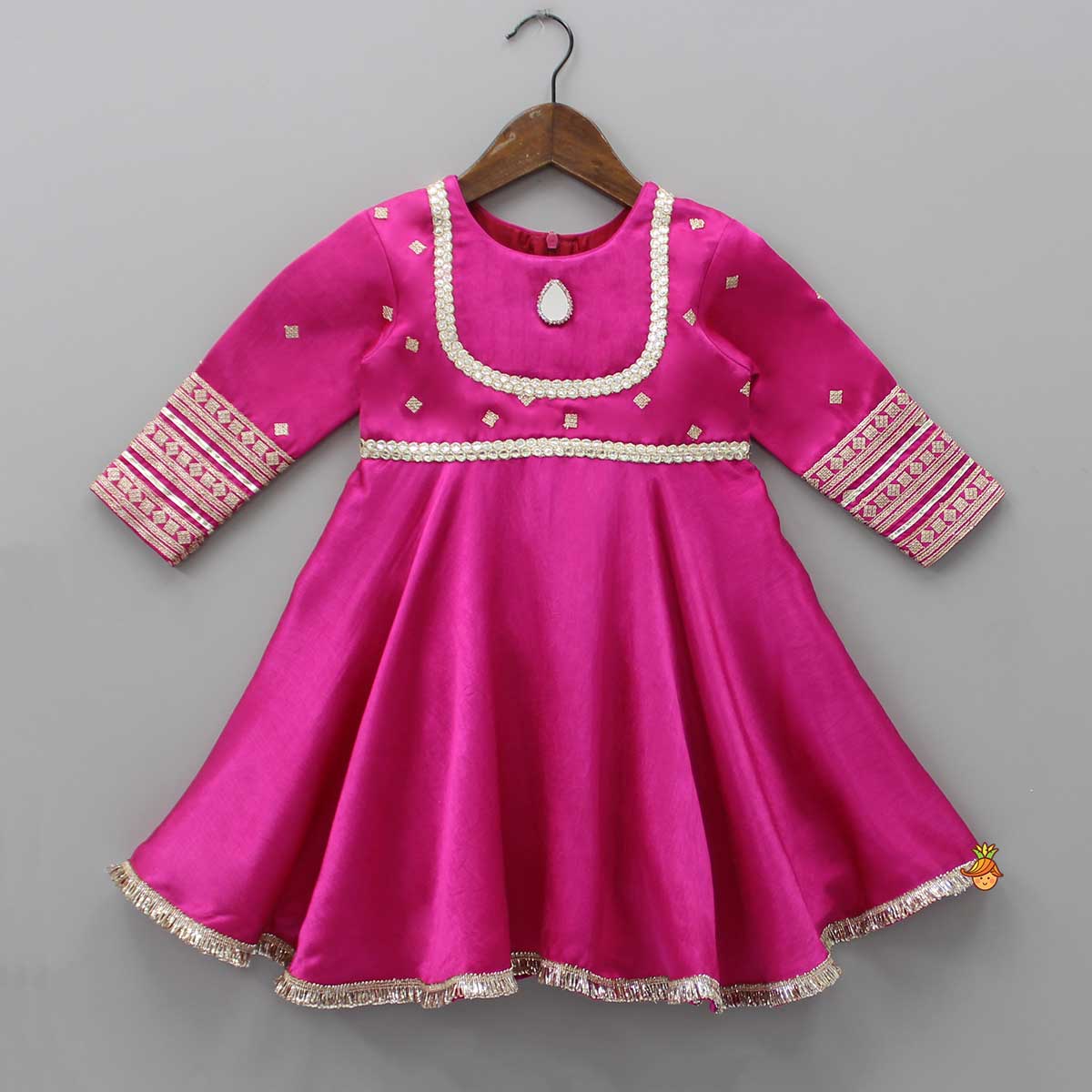 Lavish Pink Faux Mirror Work Kurti With Palazzo And Dupatta