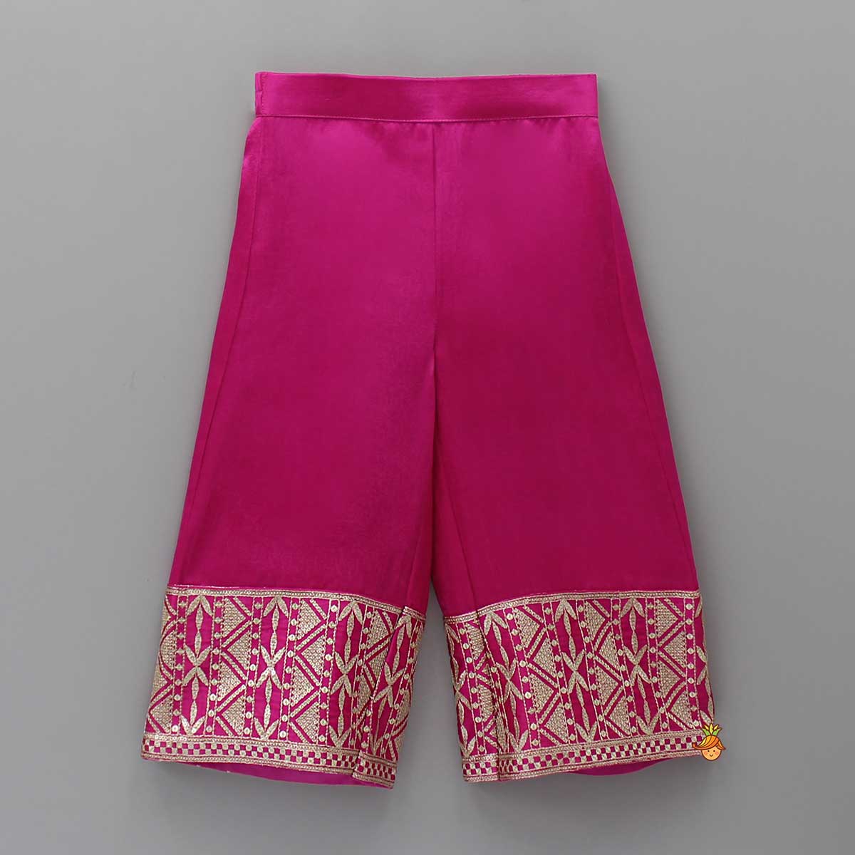 Lavish Pink Faux Mirror Work Kurti With Palazzo And Dupatta