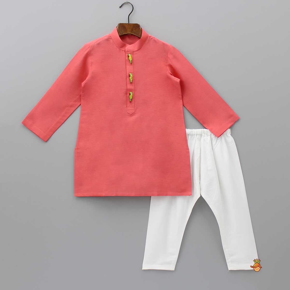Ethnic Kurta With Wooden Show Buttons And Pyjama
