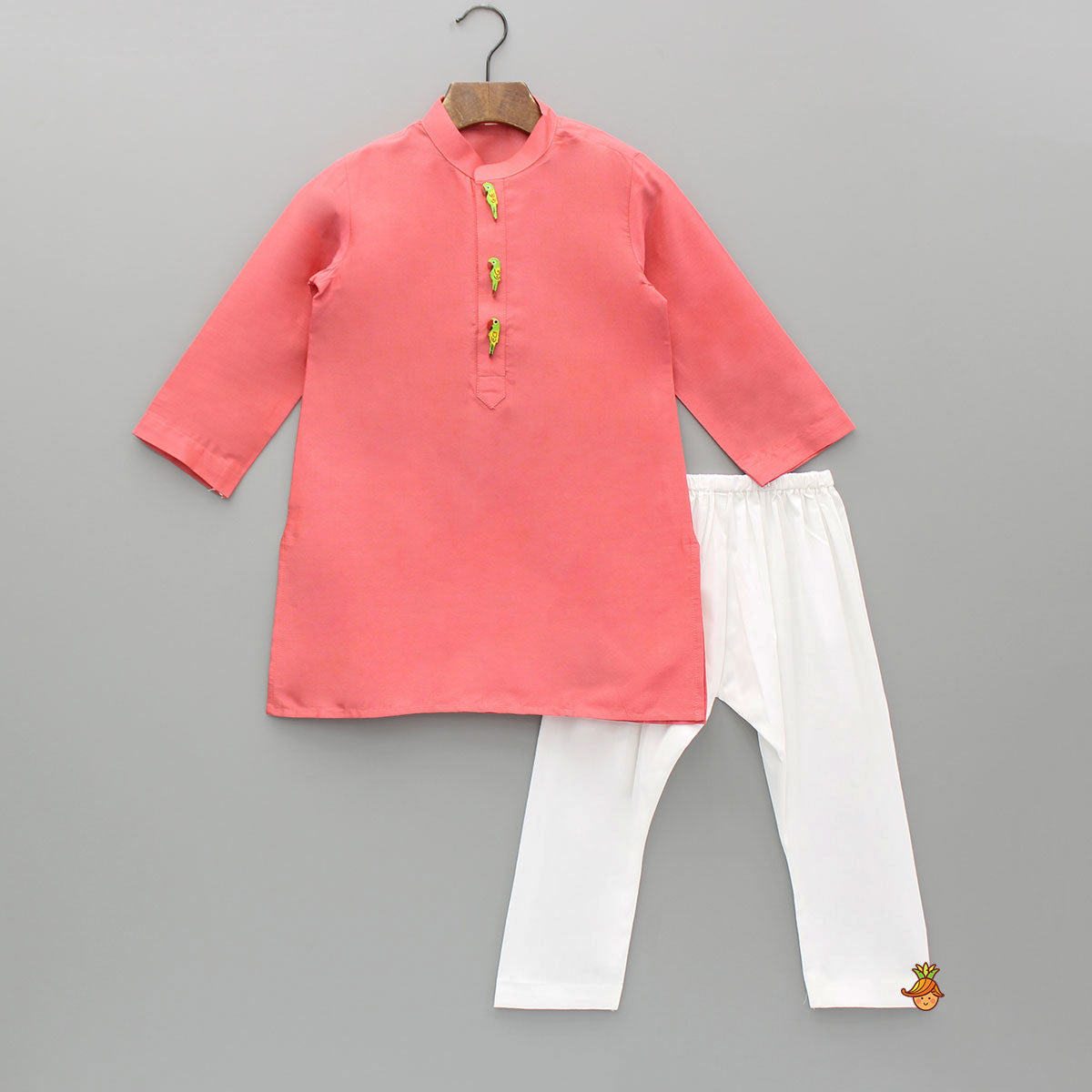 Ethnic Kurta With Wooden Show Buttons And Pyjama