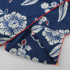 Pre Order: Floral Printed Blue Halter Neck Top With Lehenga