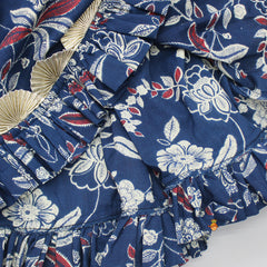 Pre Order: Floral Printed Blue Halter Neck Top With Lehenga