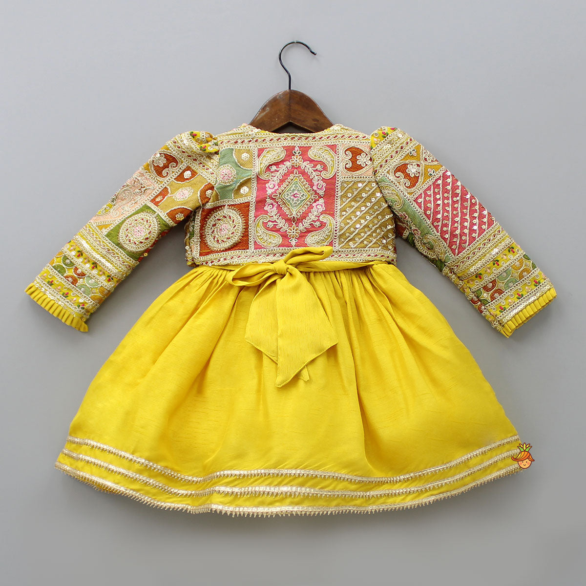 Round Neck Yellow Kurti With Heavy Embroidered Jacket