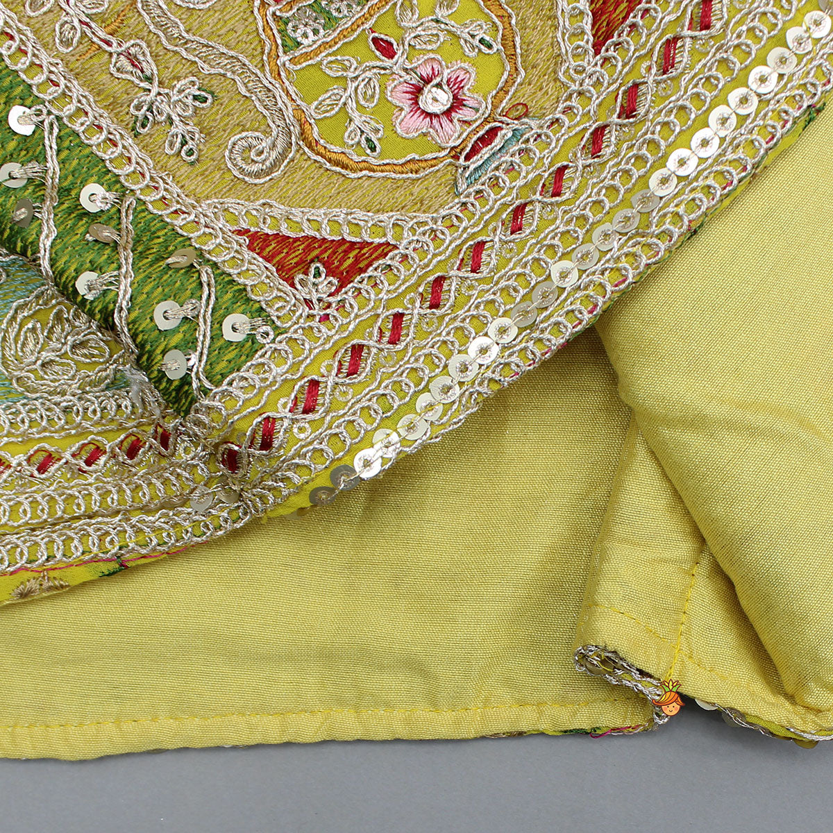 Round Neck Yellow Kurti With Heavy Embroidered Jacket