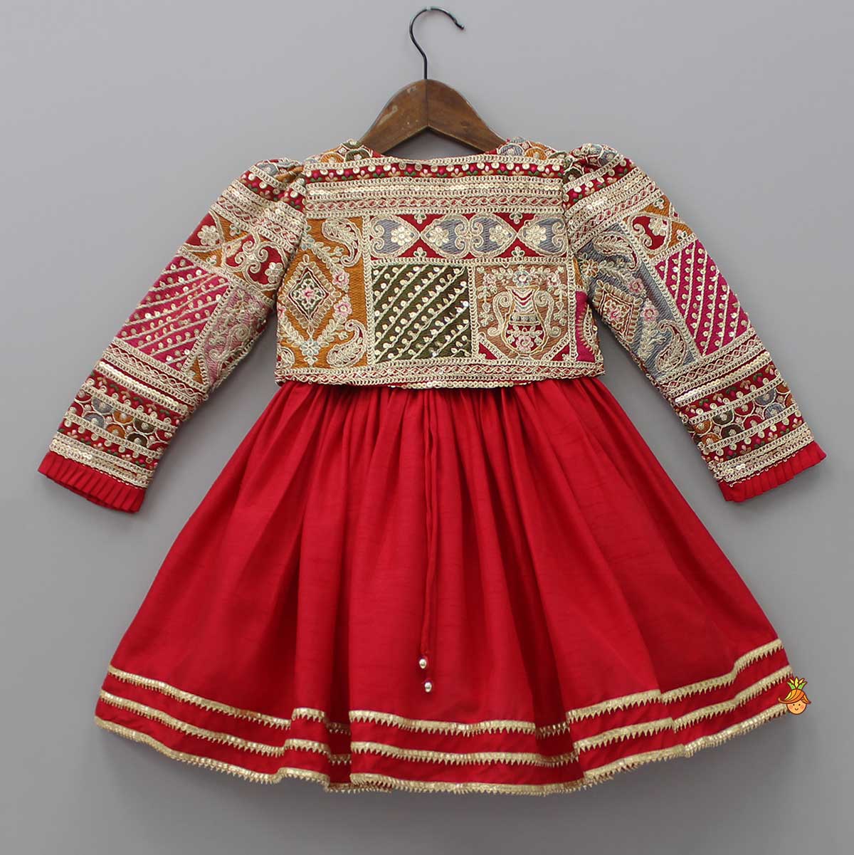 Round Neck Red Kurti With Heavy Embroidered Jacket