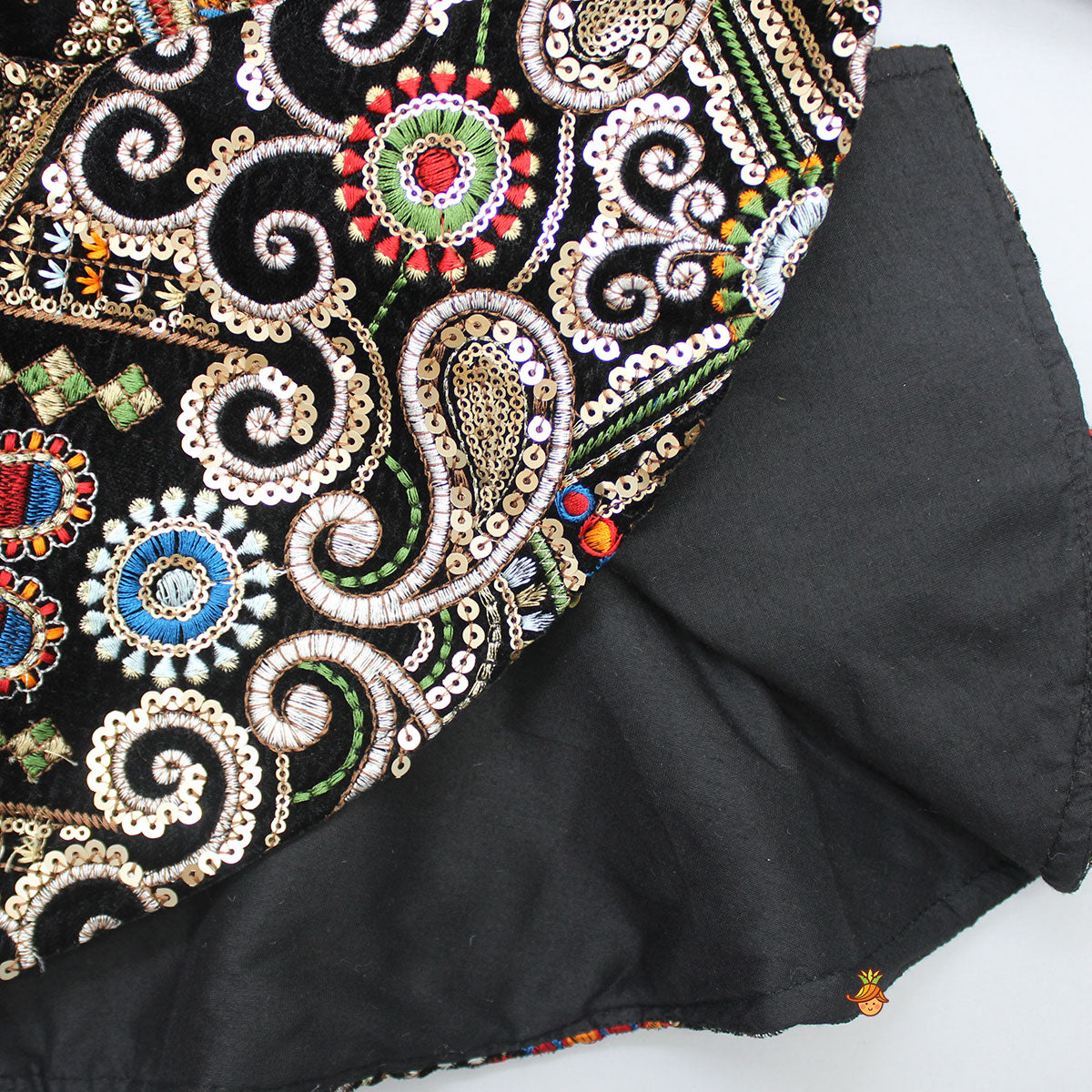 Heavy Embroidered Black Velvet Top And Gota Lace Work Flared Lehenga