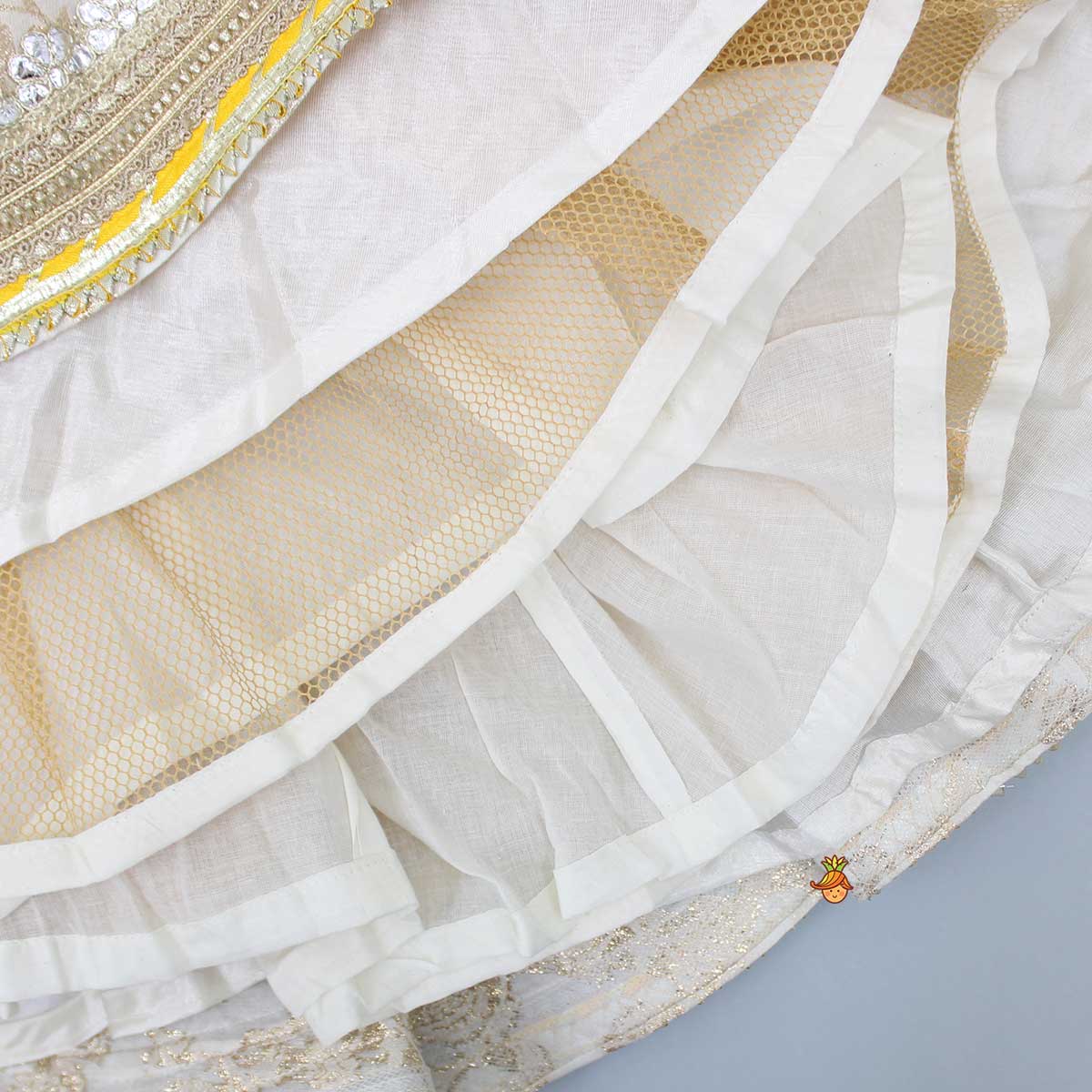 V Neck Chanderi Embroidered Off White Anarkali With Attached Multicolour Printed Dupatta