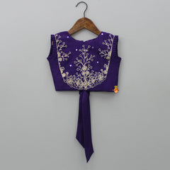 Pre Order: Dual Back Knot Detail Purple Top And Tassels Enhanced Lehenga