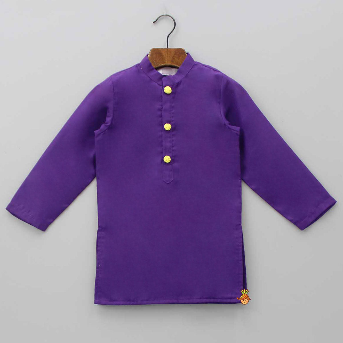 Purple Ethnic Kurta With Printed Open Jacket And White Pyjama