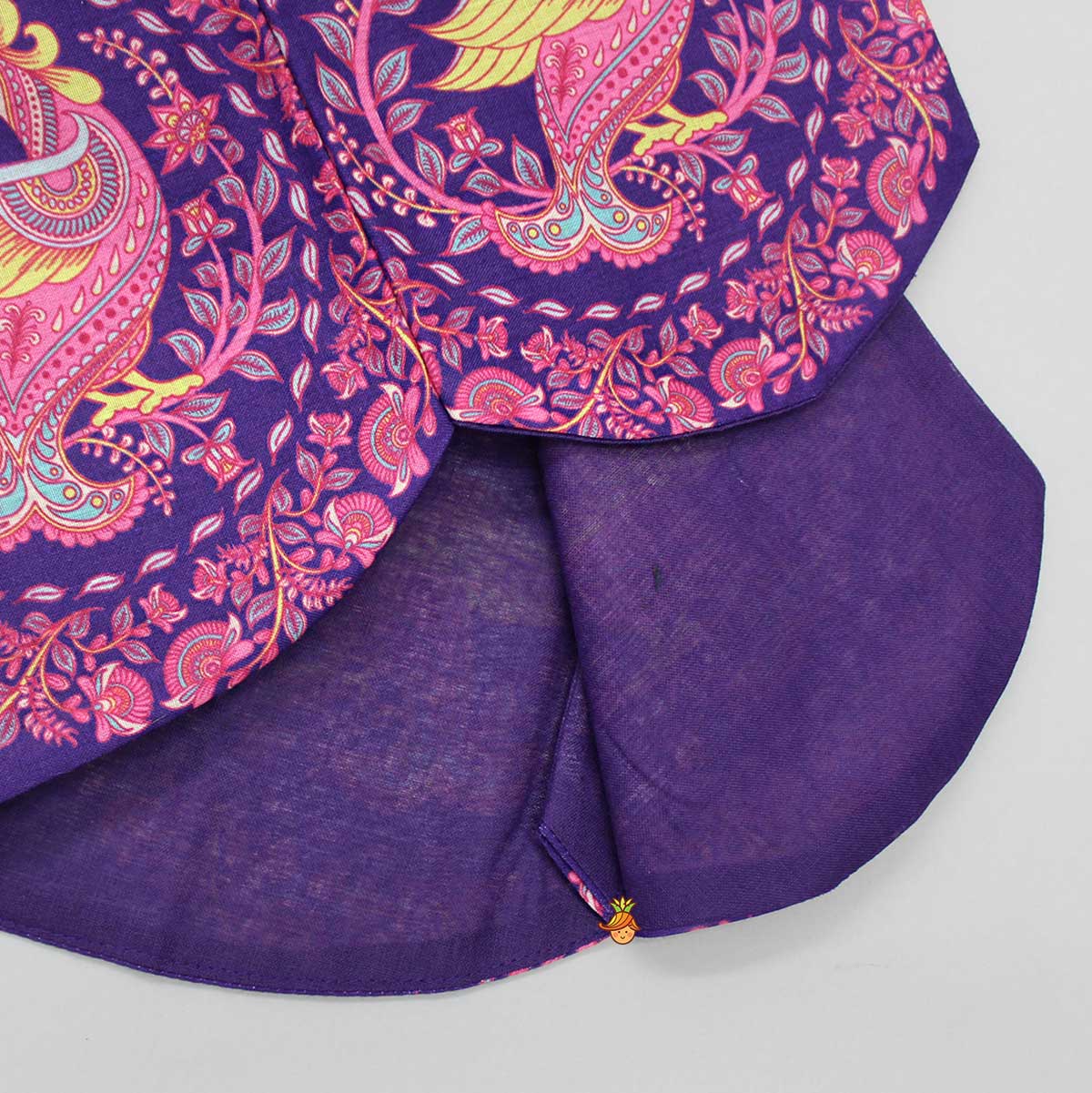 Purple Ethnic Kurta With Printed Open Jacket And White Pyjama