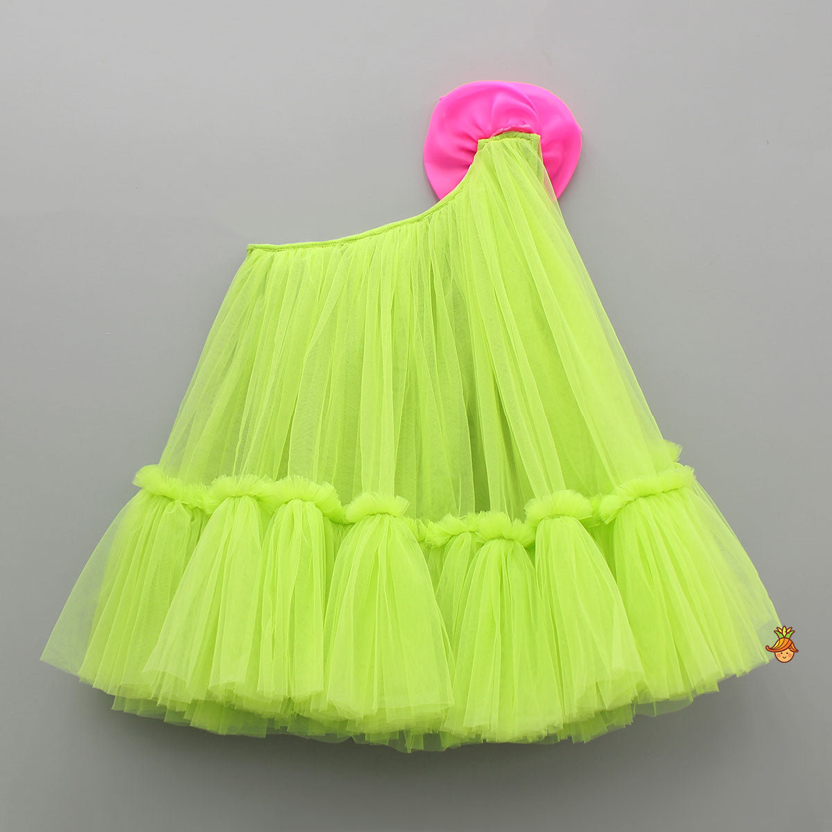 Contrasting Rose Adorned One Shoulder Green Dress With Matching Knot Detail Hair Band
