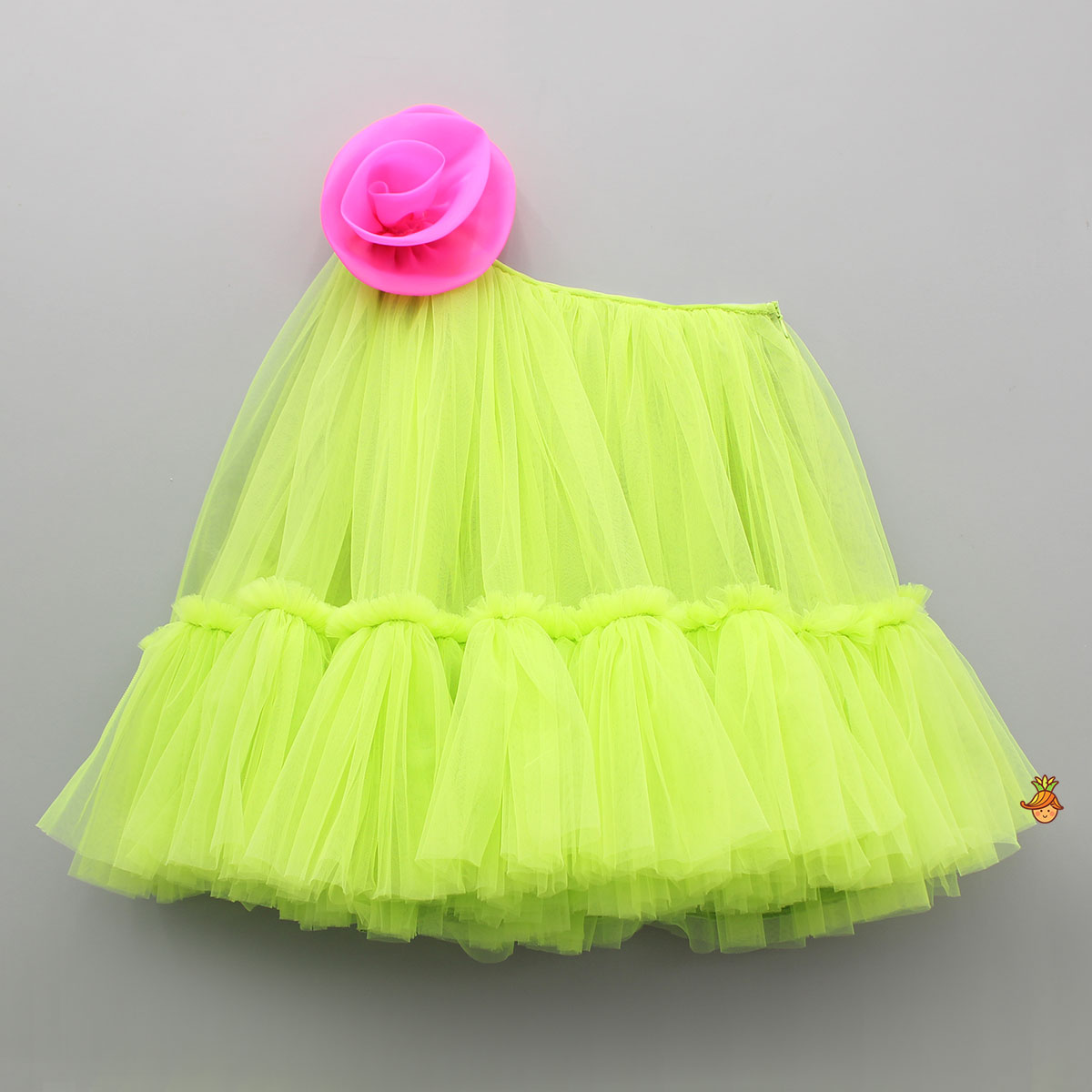 Contrasting Rose Adorned One Shoulder Green Dress With Matching Knot Detail Hair Band