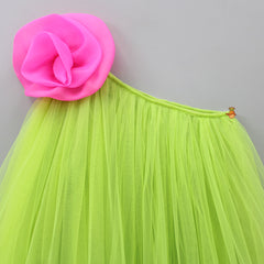 Pre Order: Contrasting Rose Adorned One Shoulder Green Dress With Matching Knot Detail Hair Band