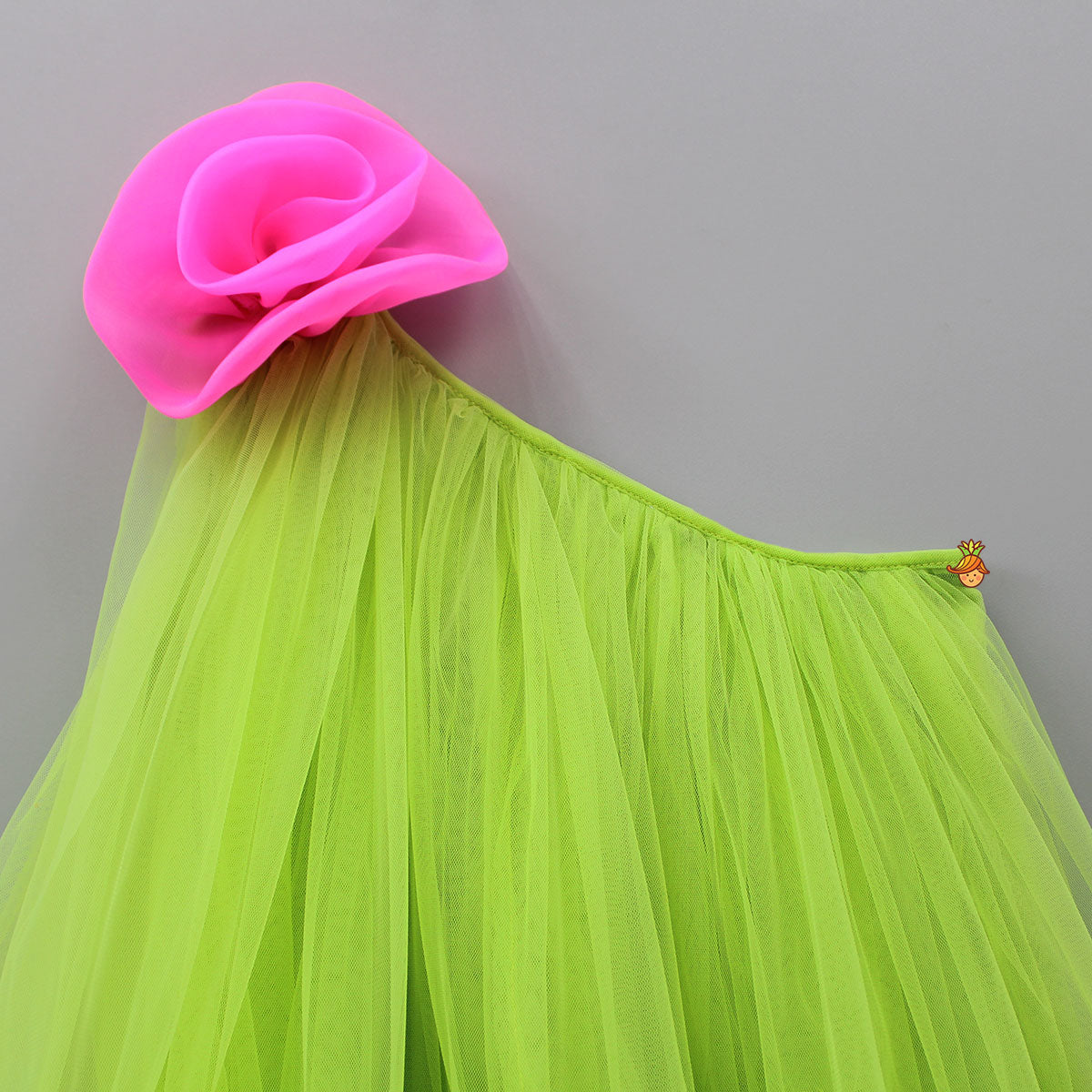 Contrasting Rose Adorned One Shoulder Green Dress With Matching Knot Detail Hair Band