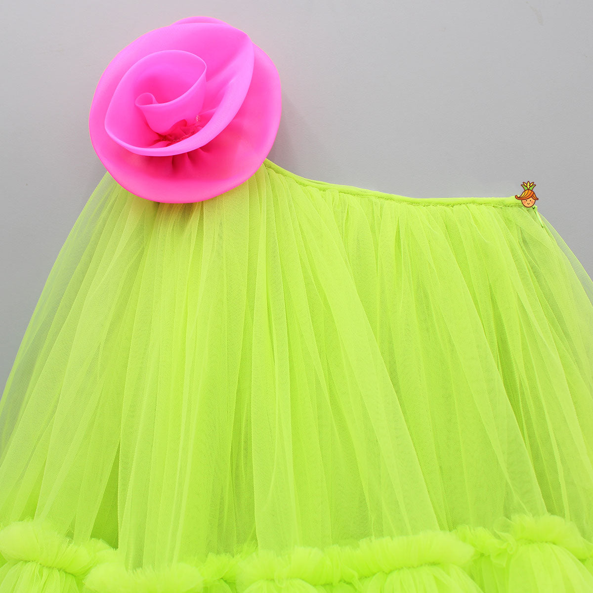 Contrasting Rose Adorned One Shoulder Green Dress With Matching Knot Detail Hair Band