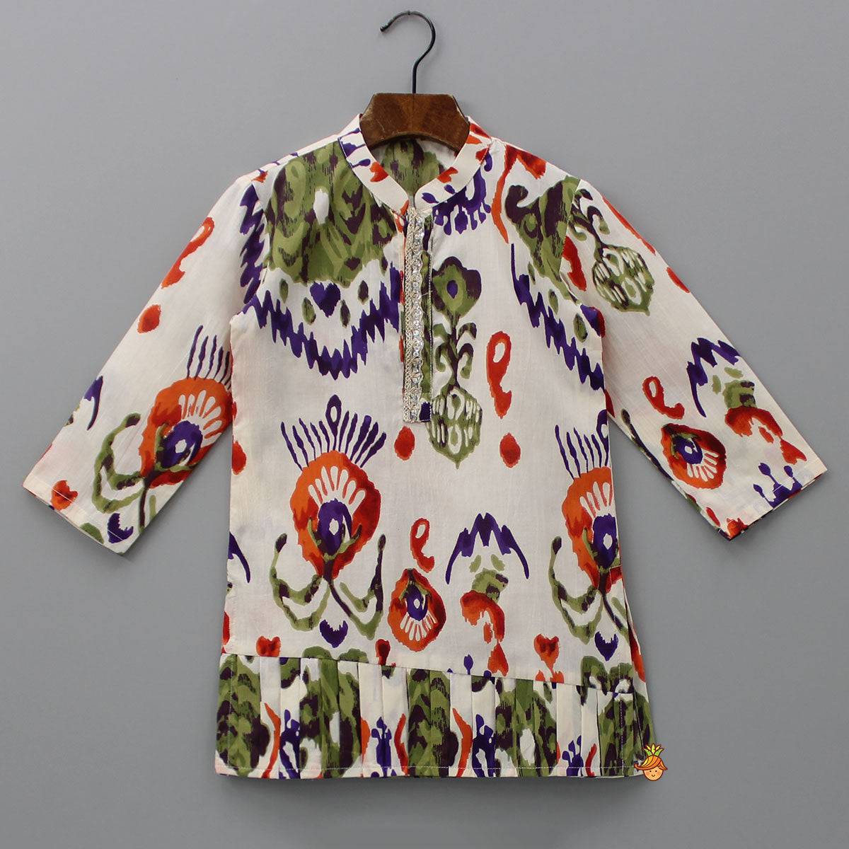 Pleated Hem Multicolour Printed Kurta And Pyjama