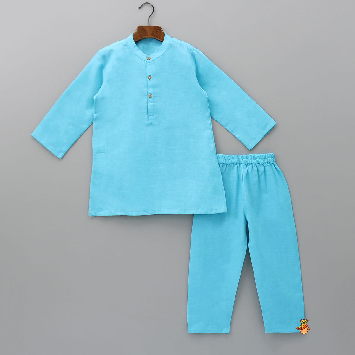 Front Placket Blue Kurta With Pocket Detail Jacket And Pyjama