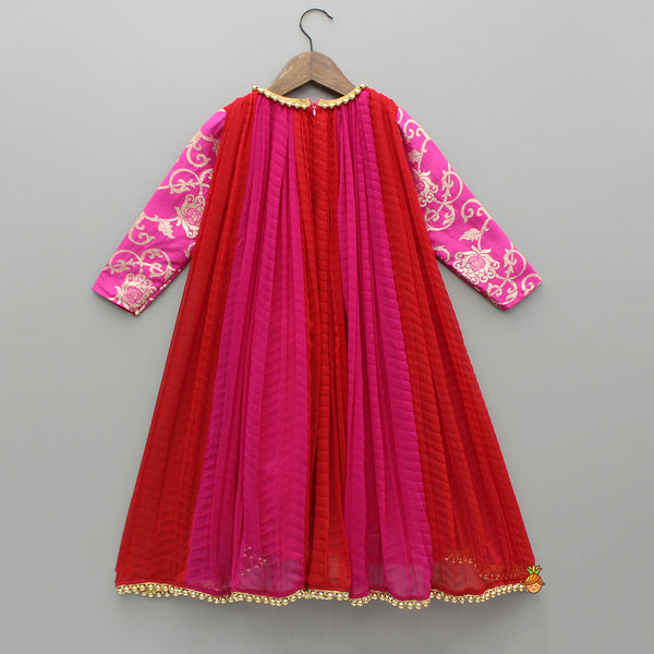 Dual tone textured short kurta with embroidery