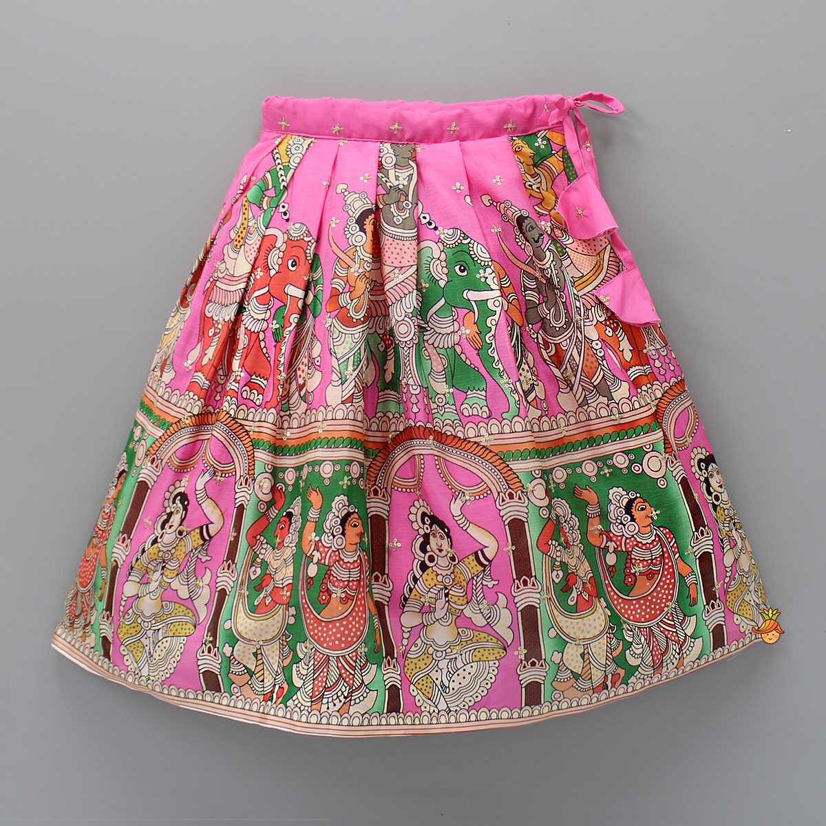 Sequins Embellished Pink Top And Printed Pleated Lehenga