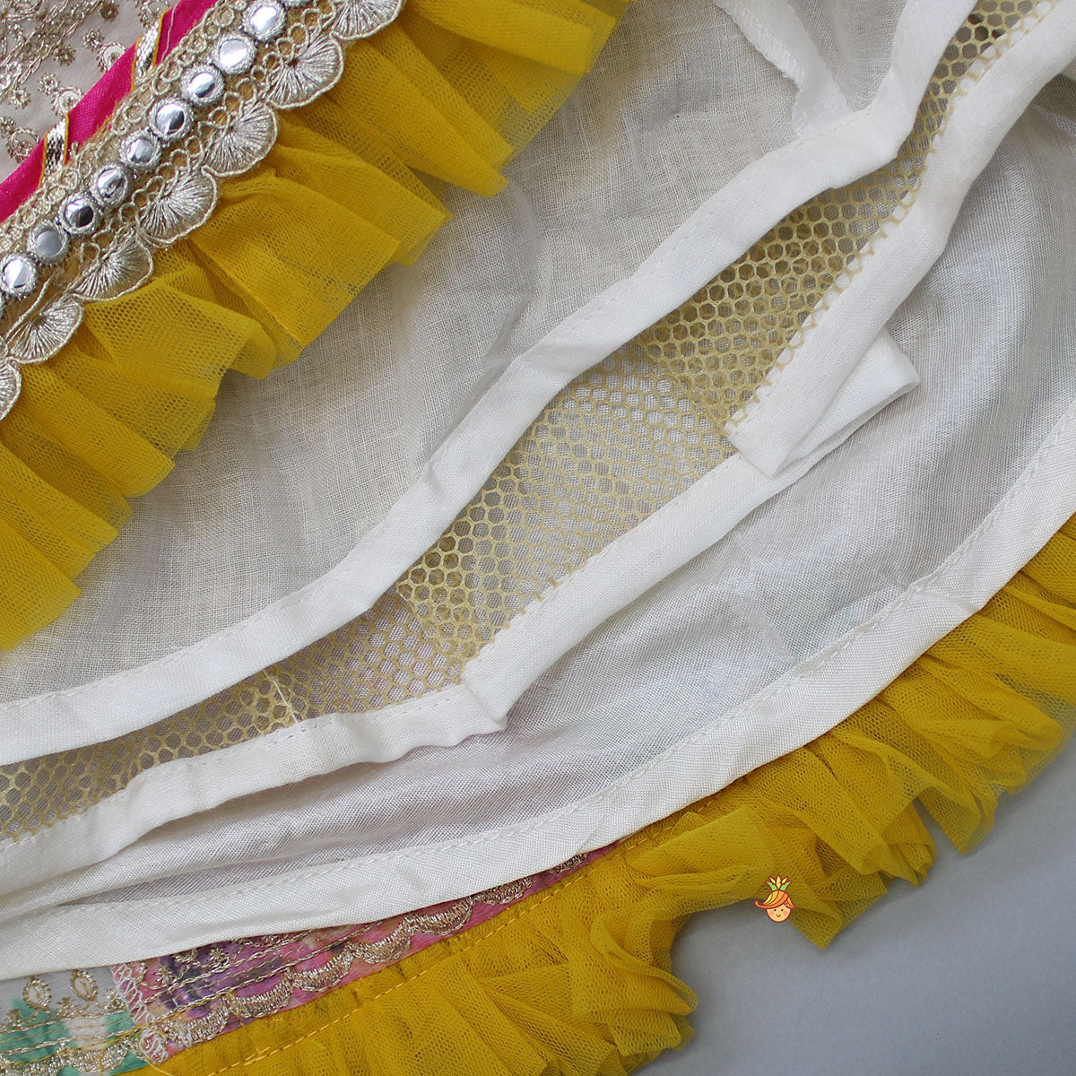 Gota Floral Work Front Open Green Top And Printed Lehenga With Dupatta
