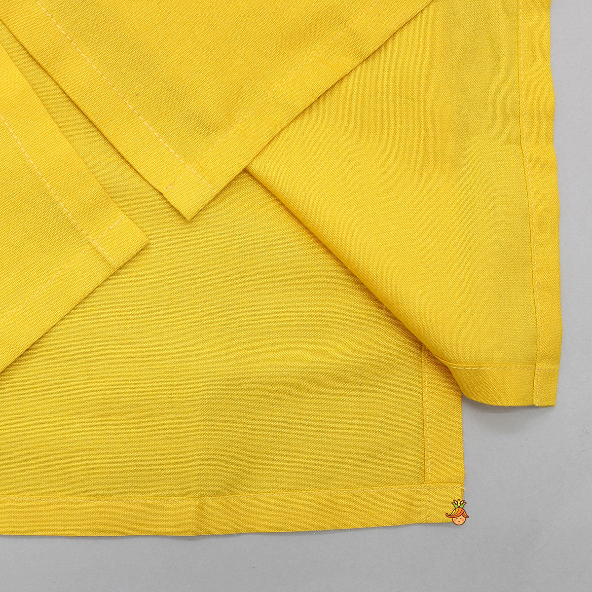 Faux Mirror Work Front Placket Yellow Kurta With Pocket Detail Jacket And Pyjama