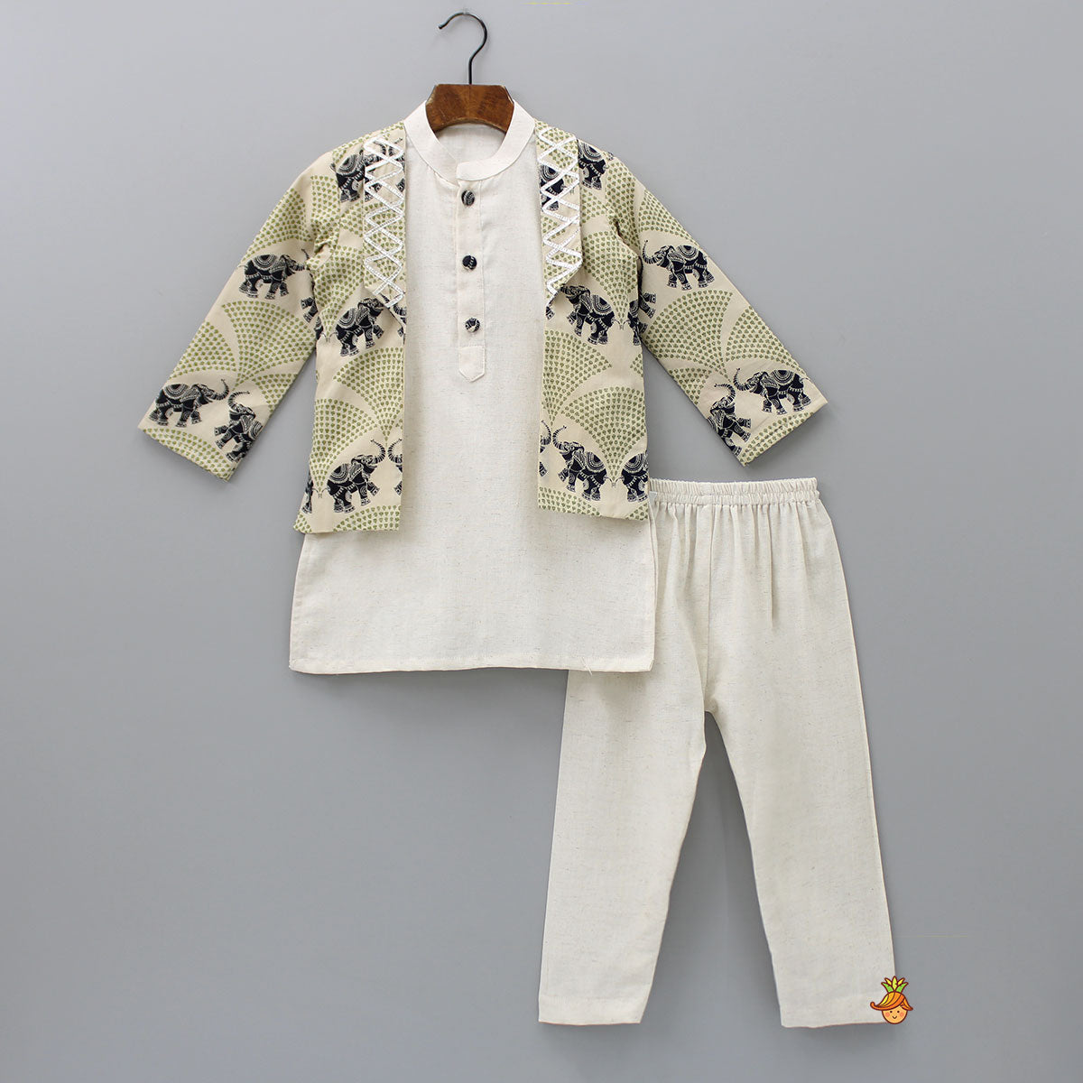Buy Off White Art Silk Boys Kurta Pajama with Long Jacket (NKK-803) Online