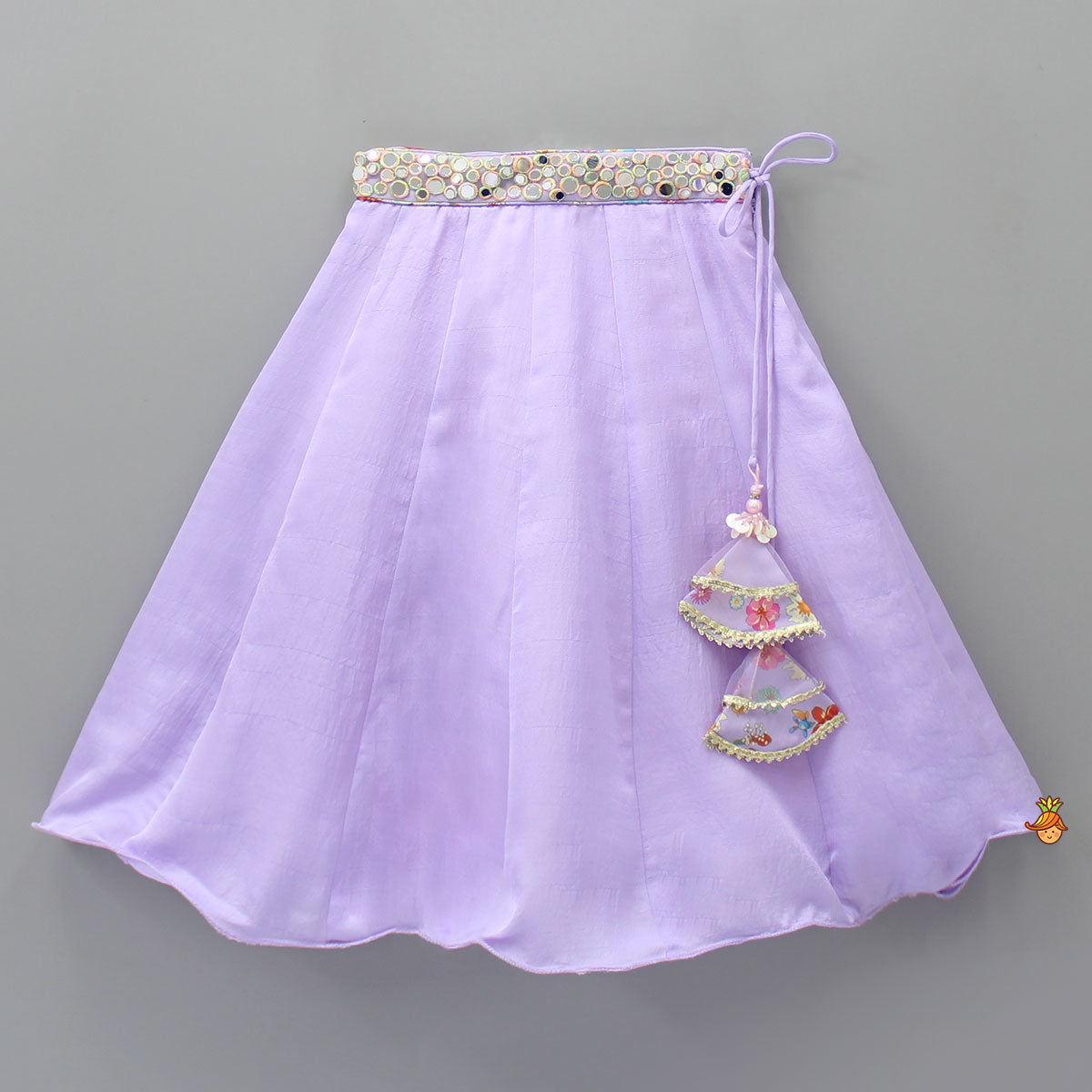 Triple Back Knot Detail Lavender Crop Top And Lehenga With Net Dupatta
