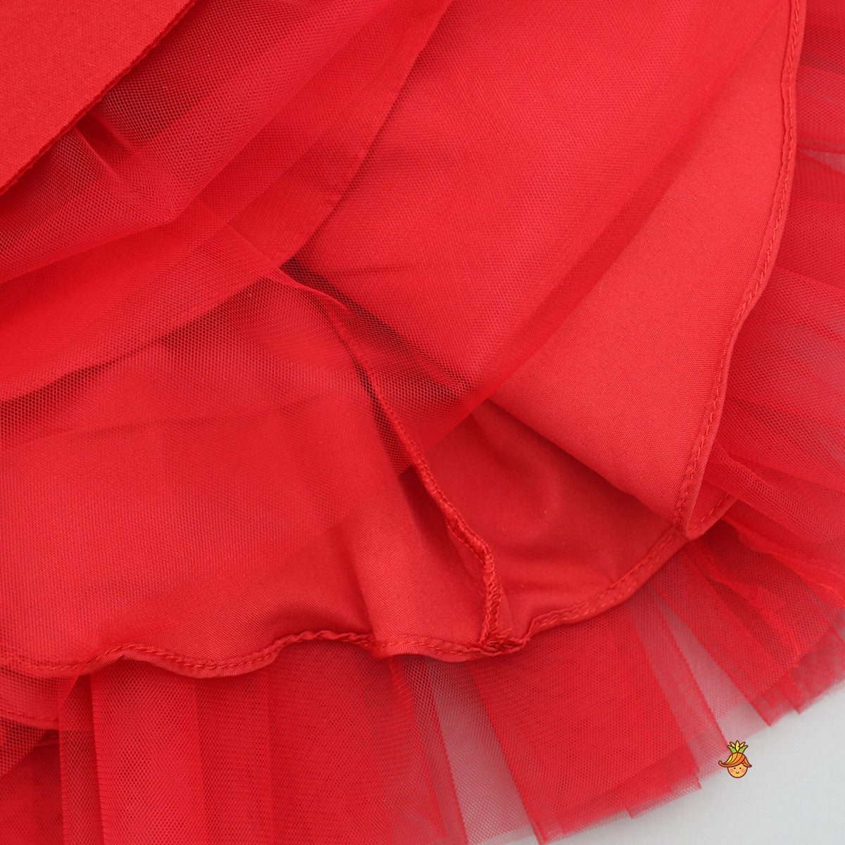Rose Embellished Frilly Red Scuba Dress