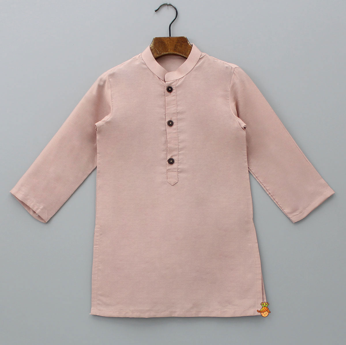 Peach Mandarin Collar Kurta With Pocket Detail Velvet Jacket And Pyjama