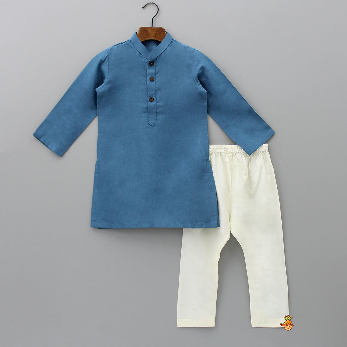 Blue Mandarin Collar Kurta With Embroidered Multicolour Jacket And Pyjama