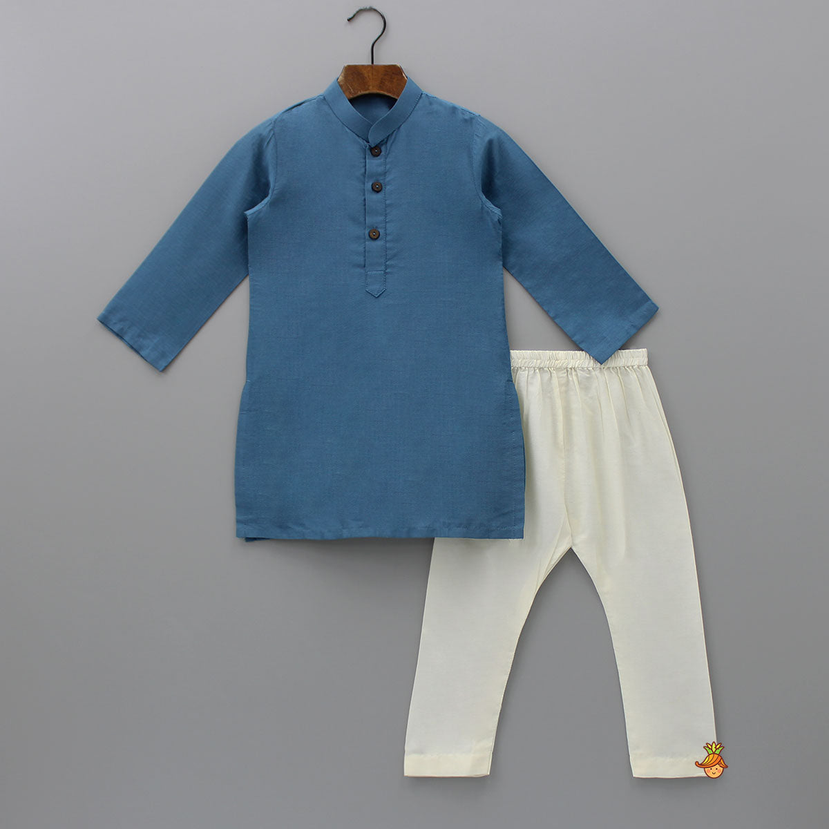 Blue Mandarin Collar Kurta With Embroidered Multicolour Jacket And Pyjama