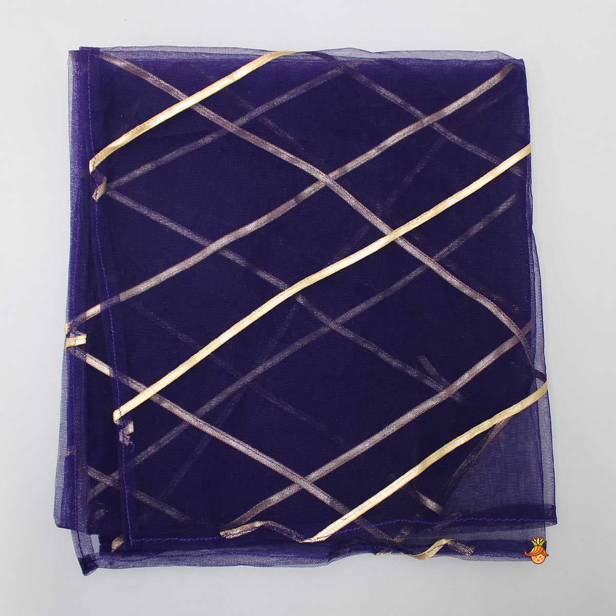 V Cut Back Embroidered Purple Top And Gota Lace Detail Lehenga With Matching Checks Dupatta