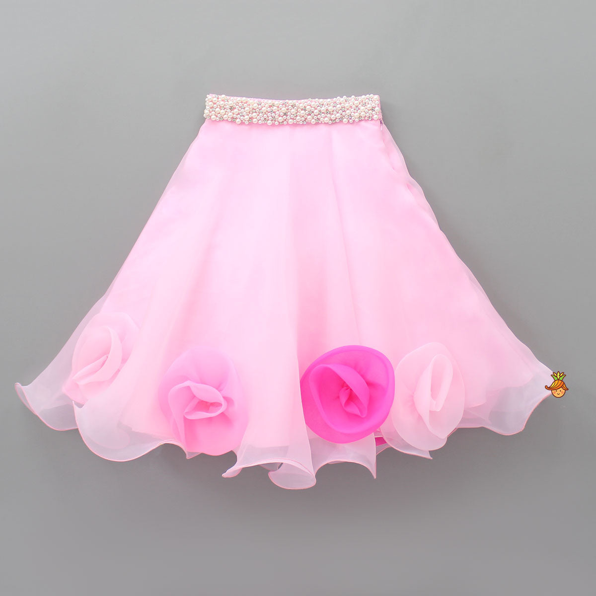 Organza One Shoulder Pink Top And Flower Adorned Flared Lehenga