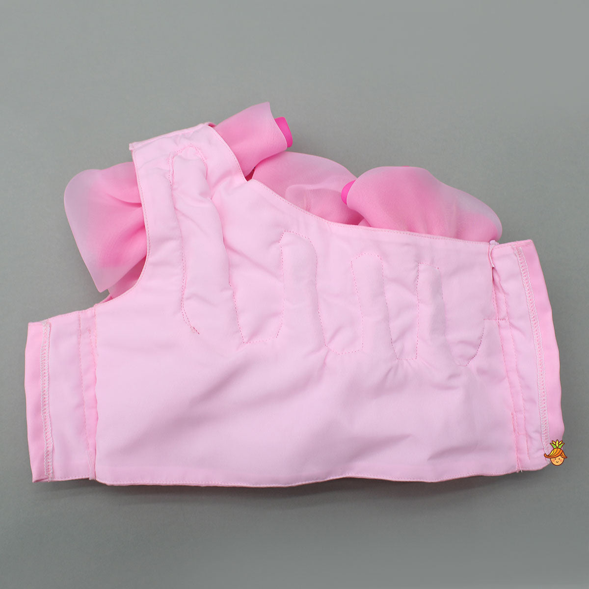 Organza One Shoulder Pink Top And Flower Adorned Flared Lehenga