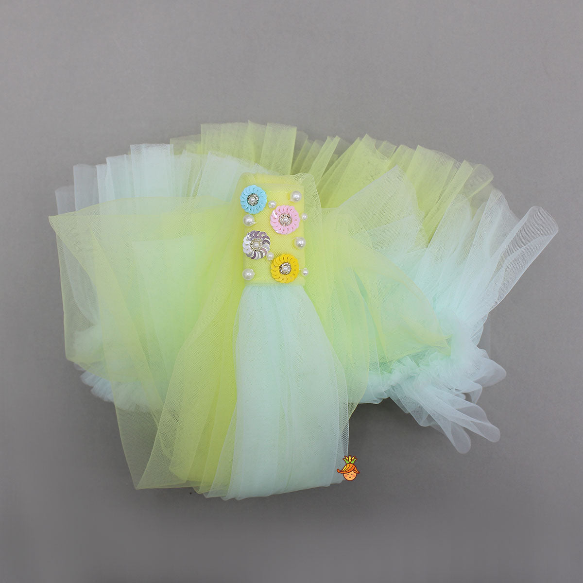 Spaghetti Straps Beige Top And Net Embroidered Lehenga With Dual Tone Stylish Dupatta