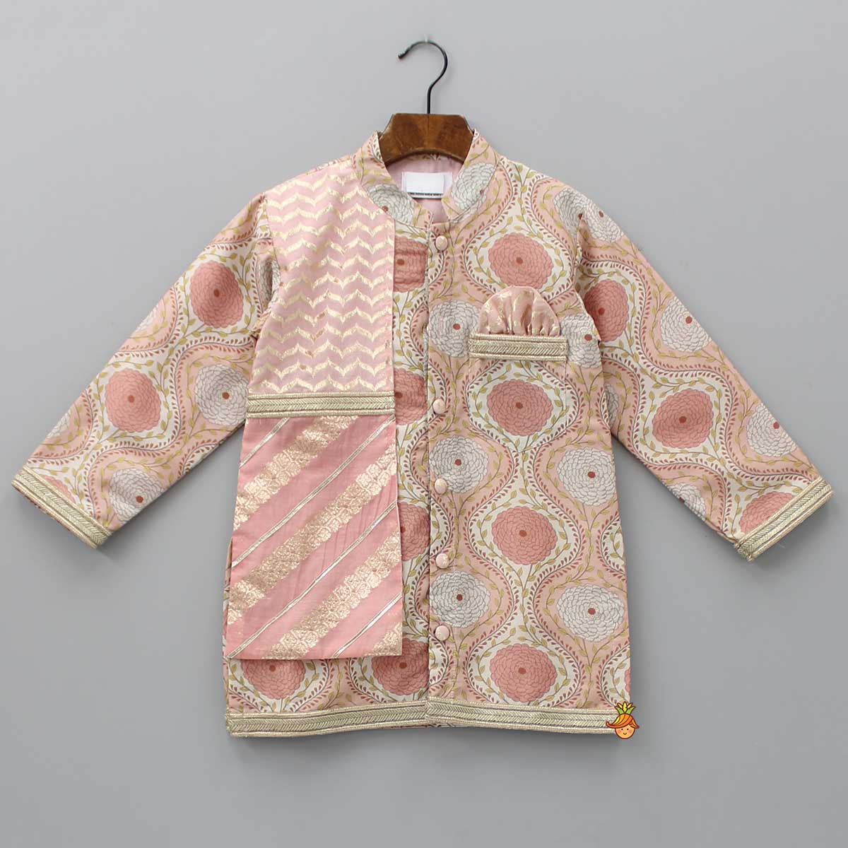 Double Layered Flap Peach Ethnic Kurta And Off White Pyjama