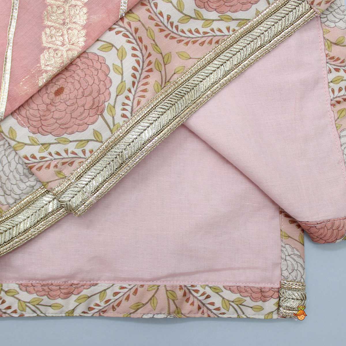 Double Layered Flap Peach Ethnic Kurta And Off White Pyjama