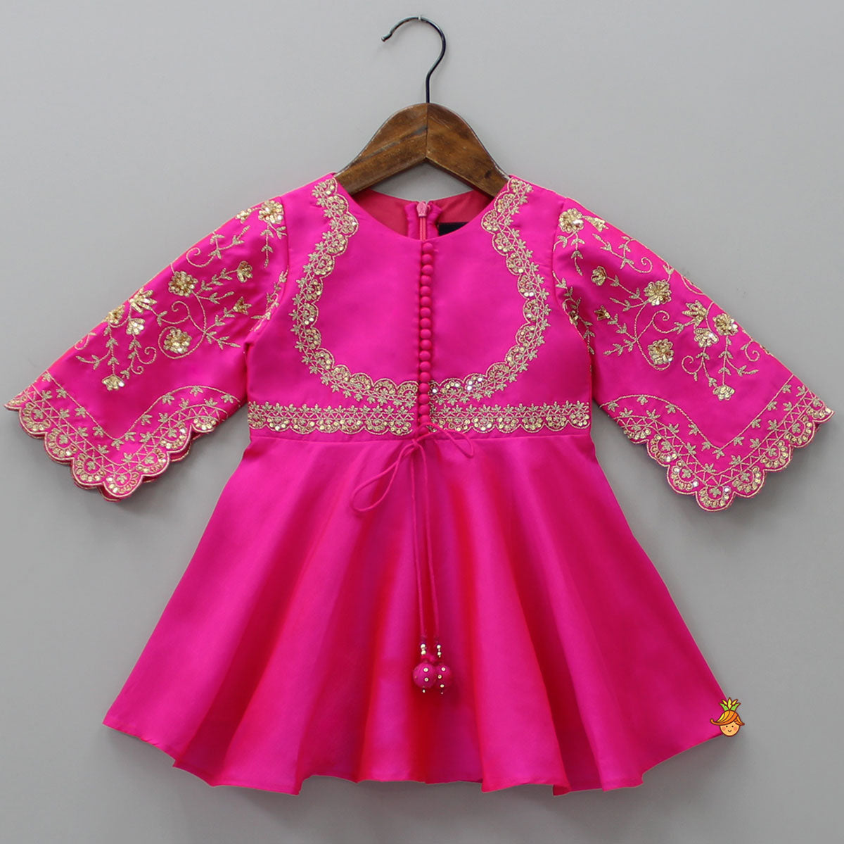 Potli Buttons Detail Front Open Pink Kurti And Dhoti With Net Dupatta