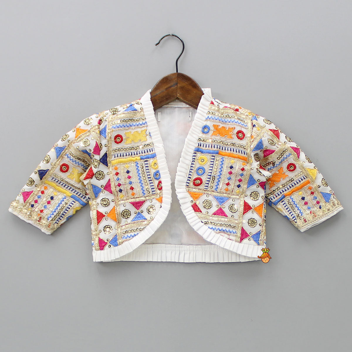 Off White Kurti With Multicolour Embroidered Jacket