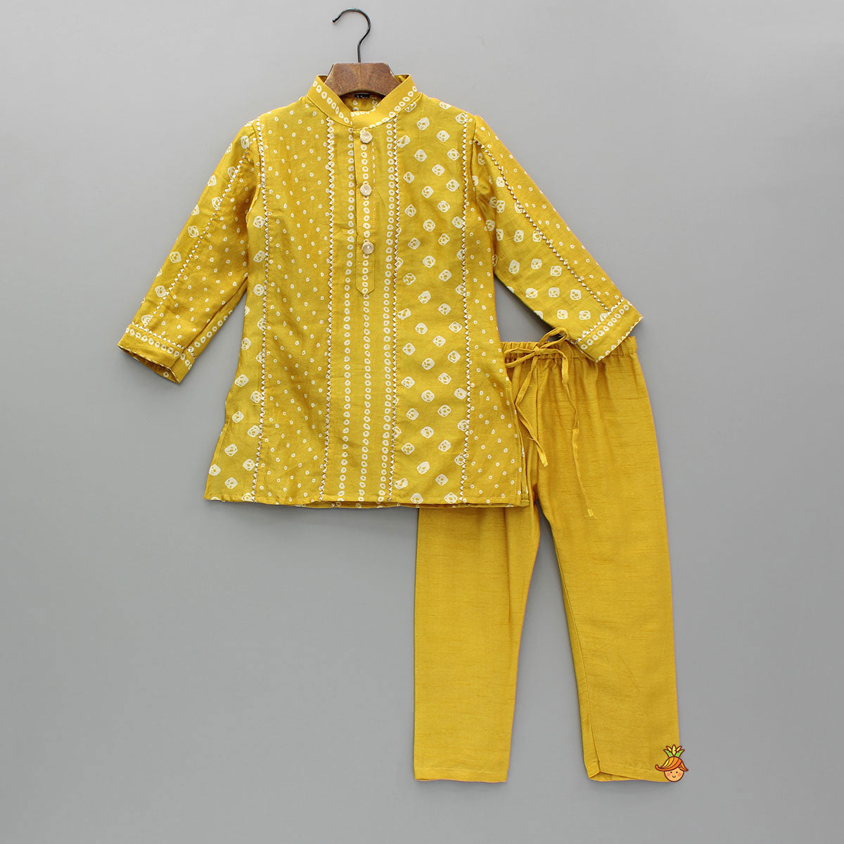 Bandhani Printed Mustard Kurta And Pyjama