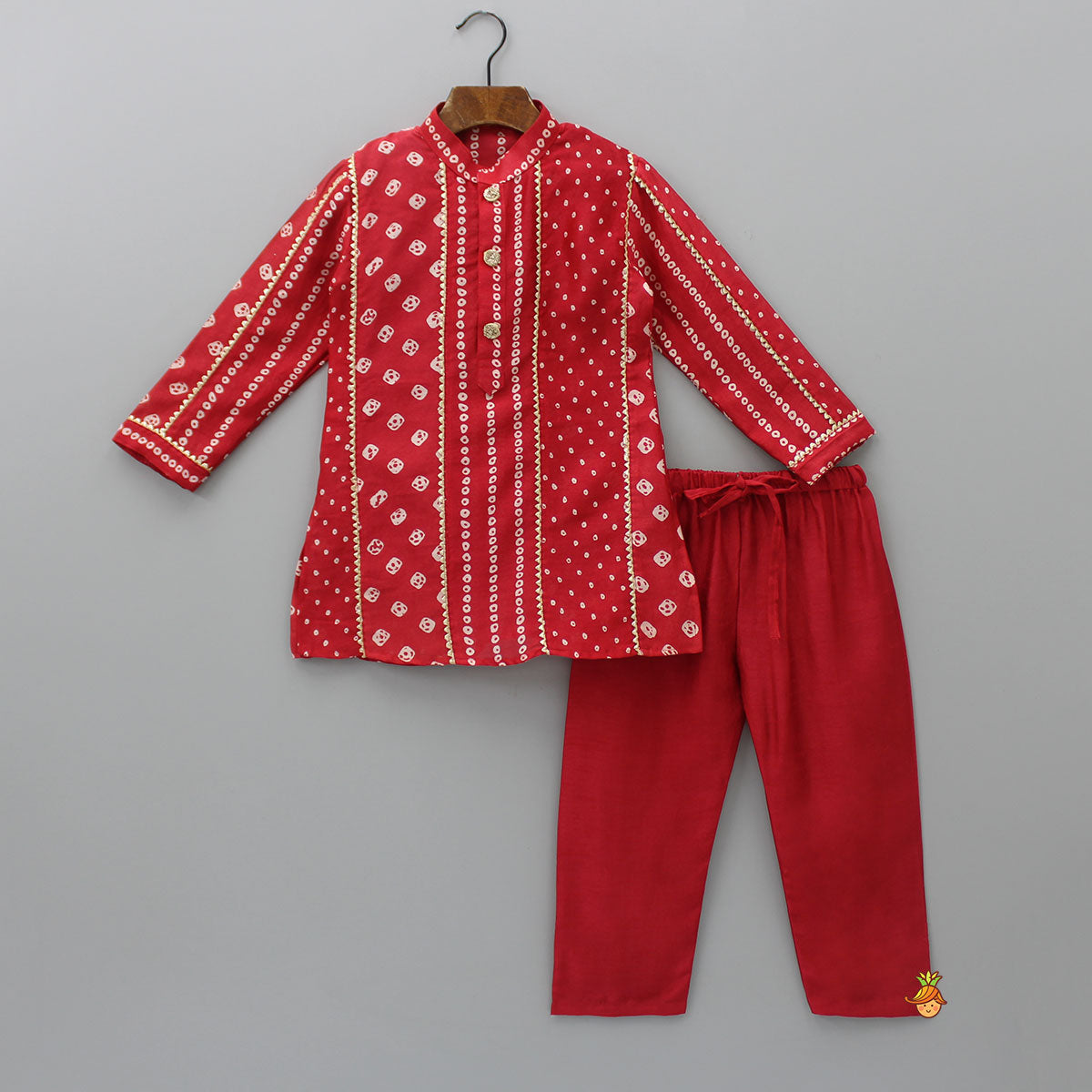 Bandhani Printed Red Kurta And Pyjama