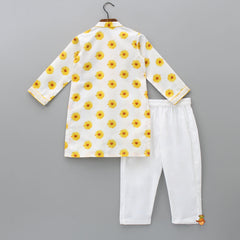 Pre Order: Faux Mirror Work Printed Cotton Linen Kurta And Pyjama