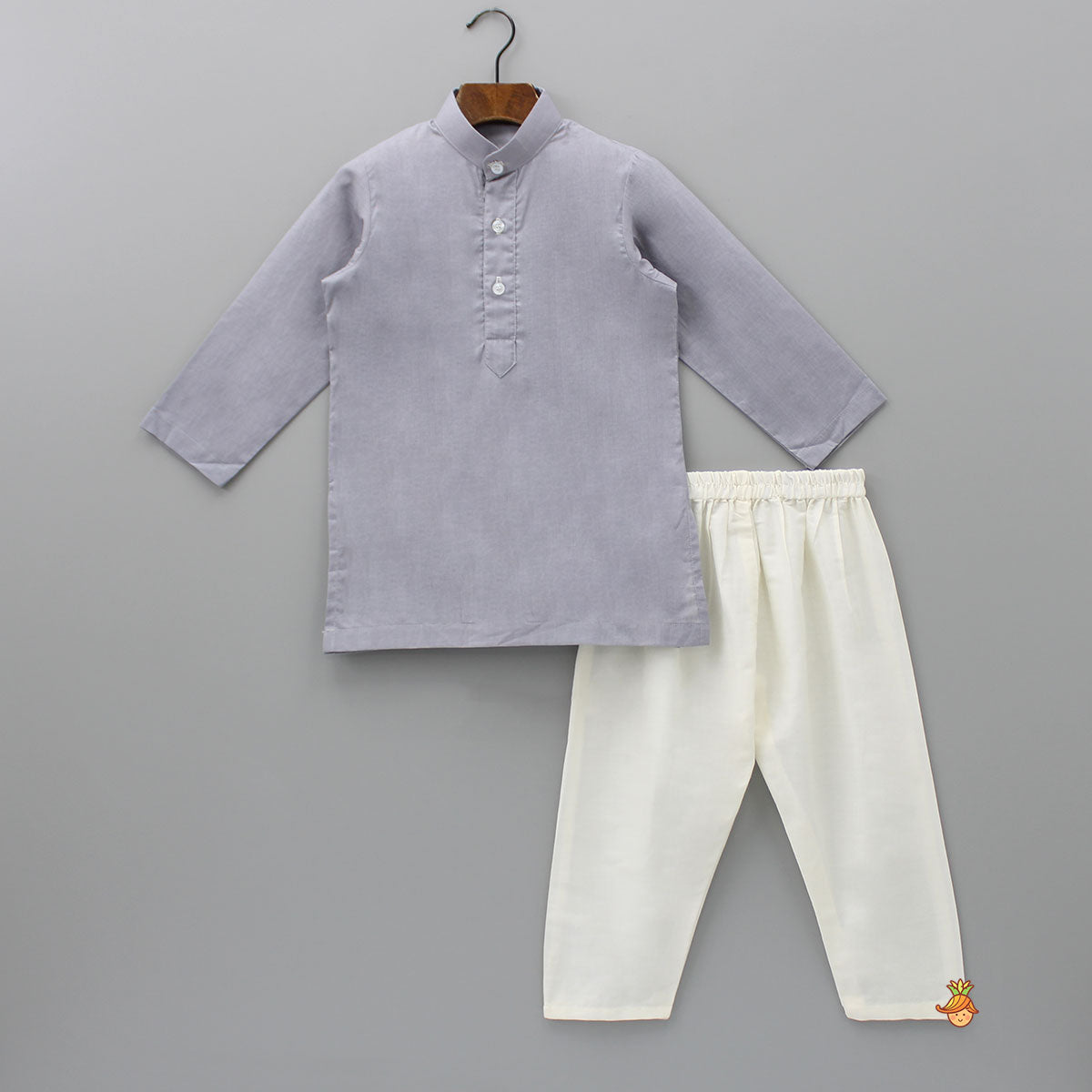 Blue Kurta With Embroidered Asymmetric Jacket And Cotton Silk Pyjama