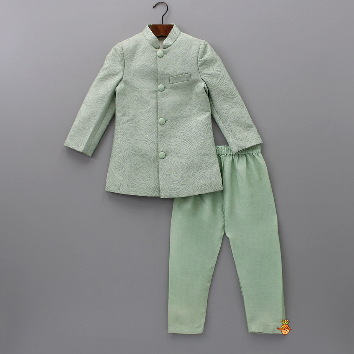 Sequins Embroidered Green Silk Sherwani And Pyjama
