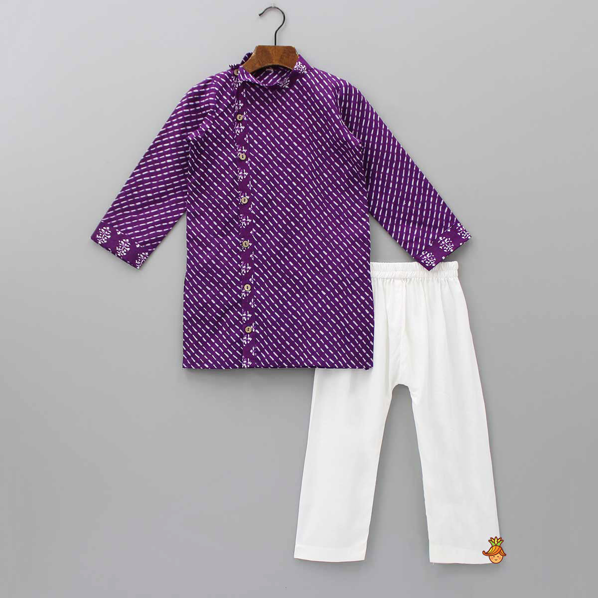 Printed Cotton Purple Kurta And Pyjama