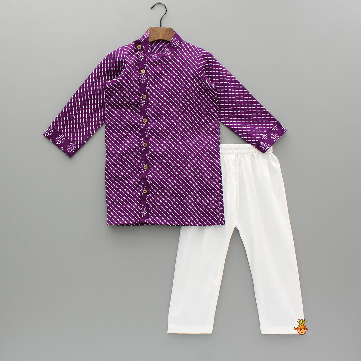 Printed Cotton Purple Kurta And Pyjama