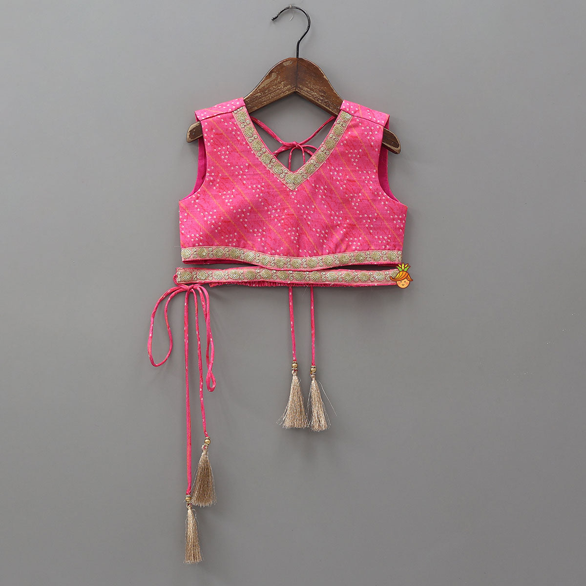 Elegant Pink Top And Fringes Tassels Detail Lehenga With Matching Dupatta