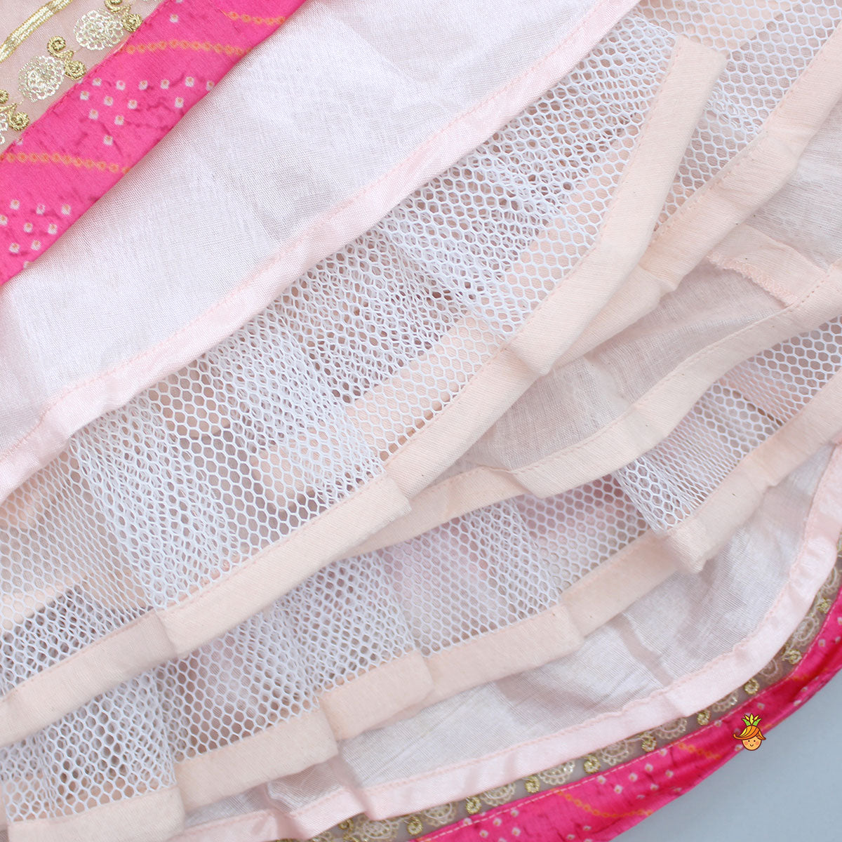 Elegant Pink Top And Fringes Tassels Detail Lehenga With Matching Dupatta